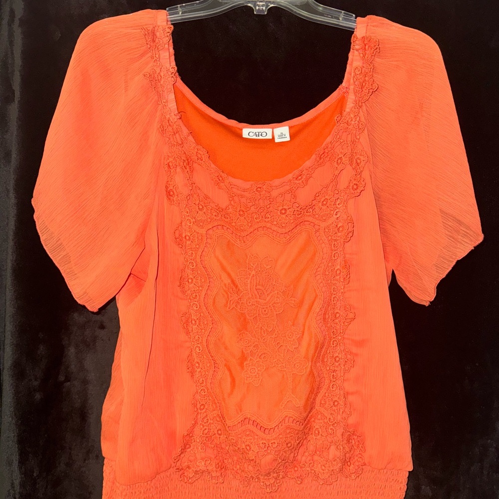 Women’s Cato Orange Ruffled Lace Embroidered Sleeve Blouse